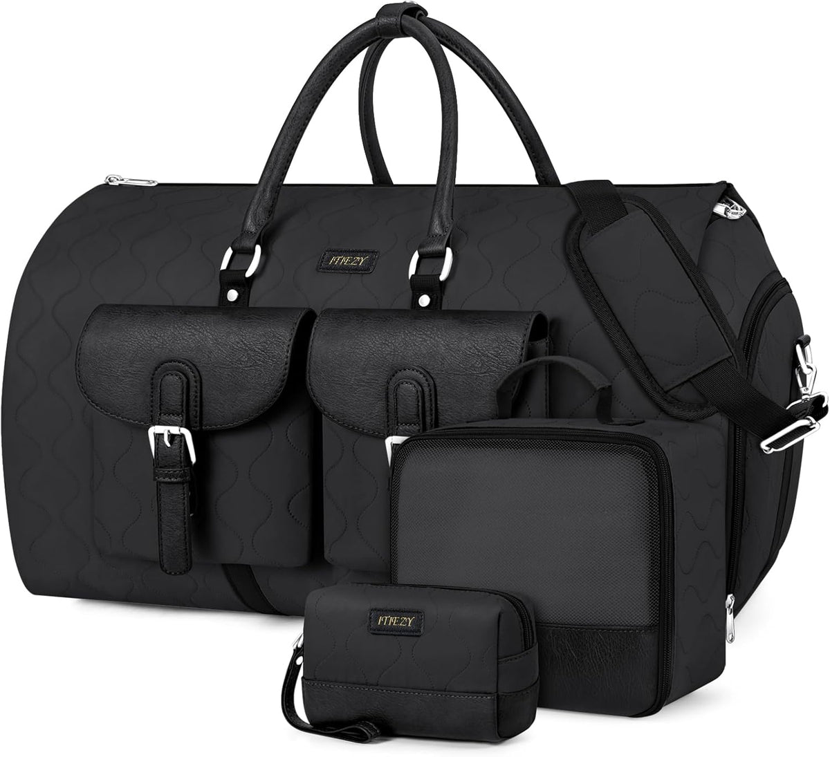 Garment Duffel Bag for Travel - Convertible Carry on Garment Duffel Travel Bag for Women Men Large Weekender Bag with Shoes Pouch 2 in 1 Hanging Suit Travel Duffel Bag 3pcs Set