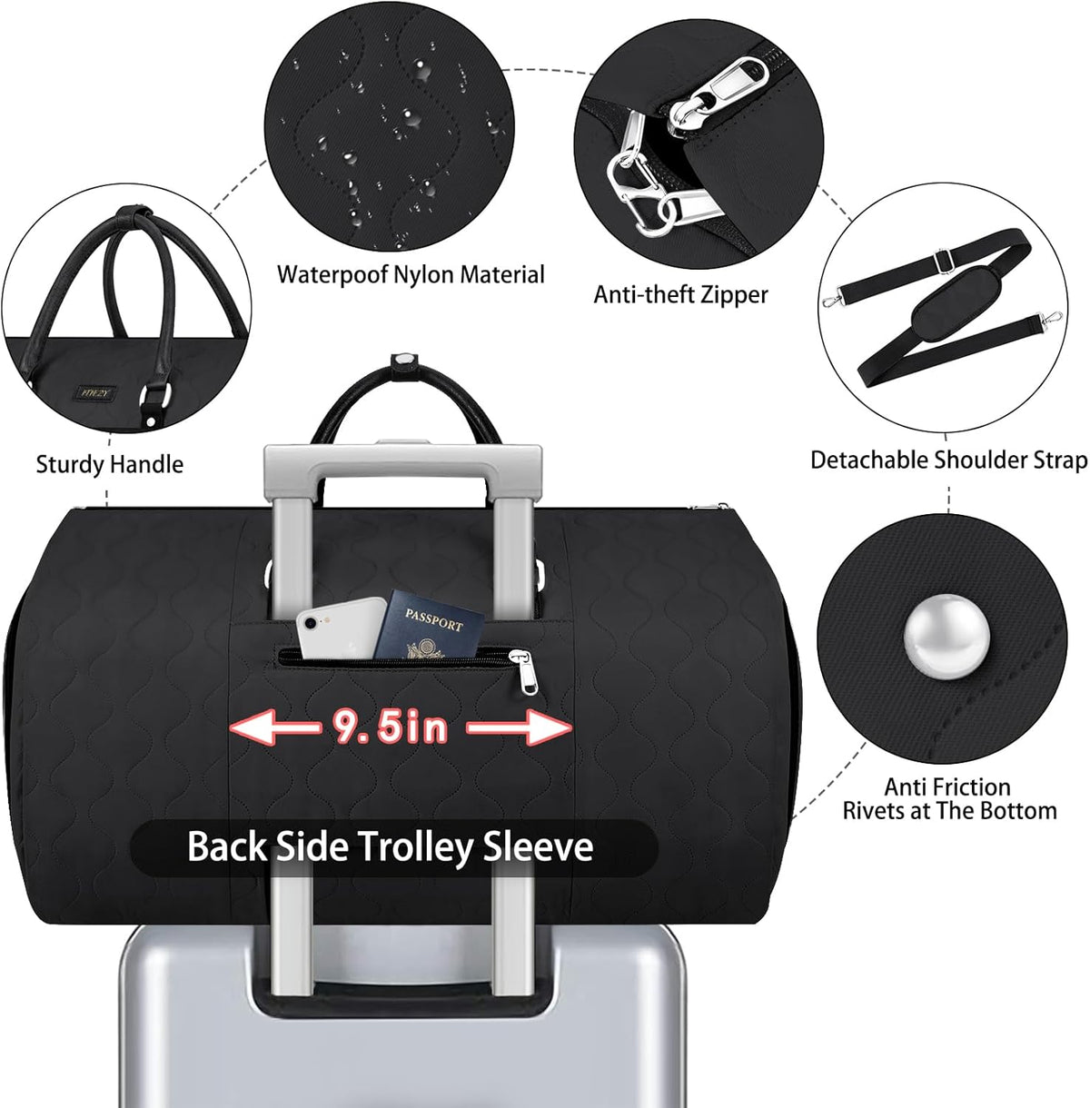 Garment Duffel Bag for Travel - Convertible Carry on Garment Duffel Travel Bag for Women Men Large Weekender Bag with Shoes Pouch 2 in 1 Hanging Suit Travel Duffel Bag 3pcs Set