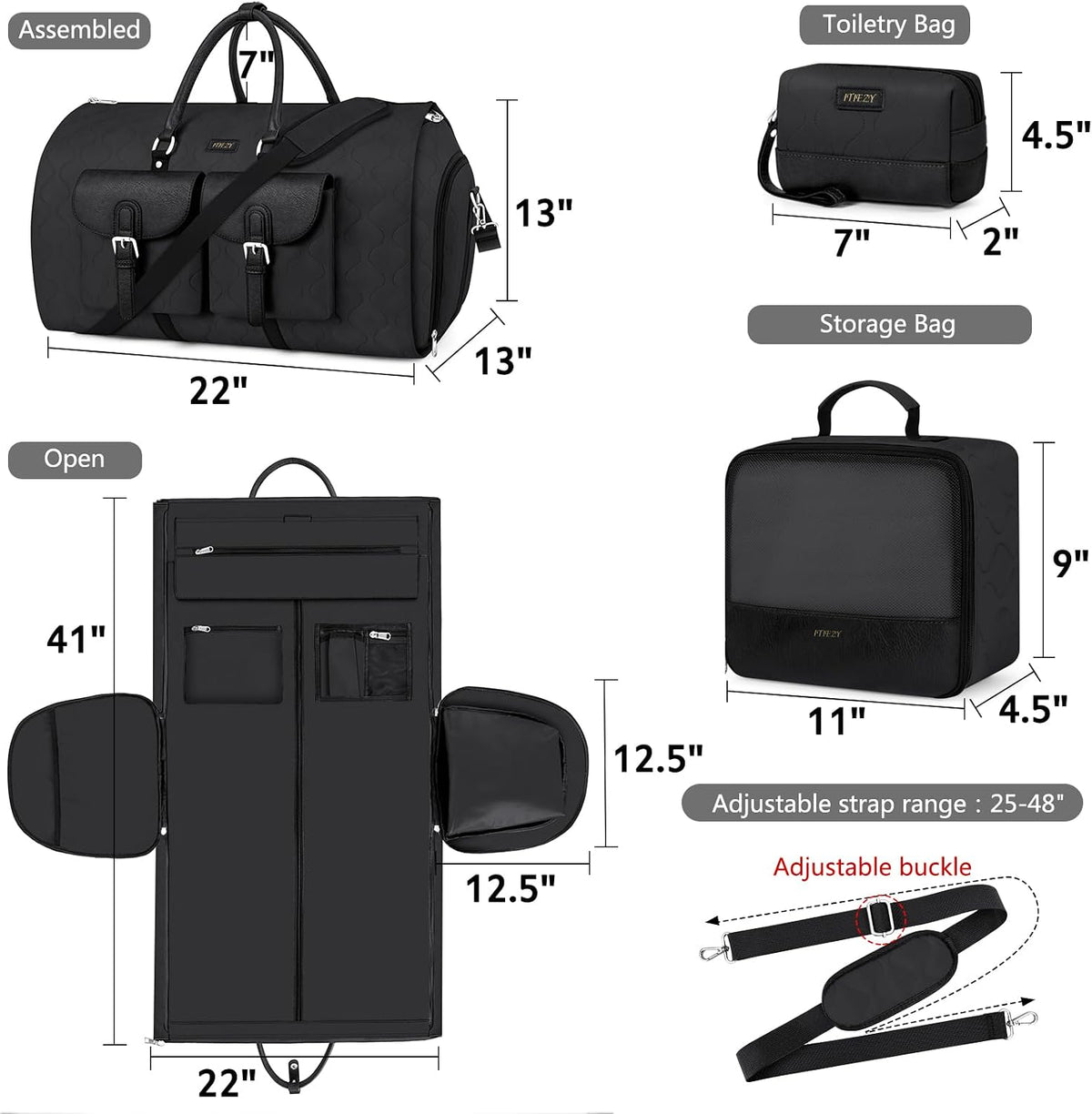 Garment Duffel Bag for Travel - Convertible Carry on Garment Duffel Travel Bag for Women Men Large Weekender Bag with Shoes Pouch 2 in 1 Hanging Suit Travel Duffel Bag 3pcs Set
