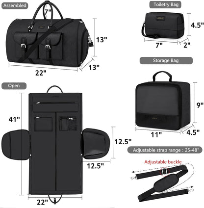 Garment Duffel Bag for Travel - Convertible Carry on Garment Duffel Travel Bag for Women Men Large Weekender Bag with Shoes Pouch 2 in 1 Hanging Suit Travel Duffel Bag 3pcs Set