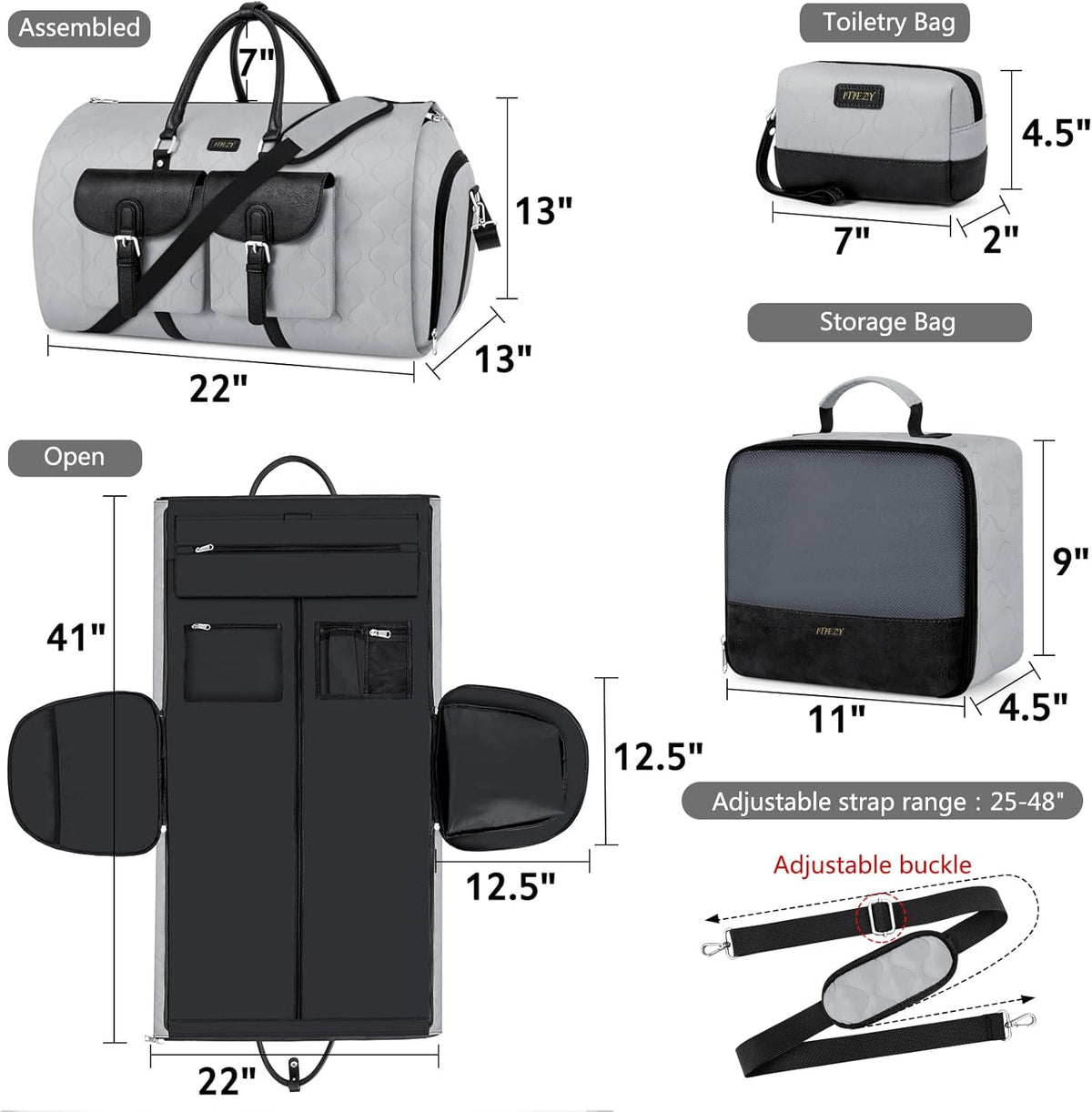 Garment Duffel Bag for Travel - Convertible Carry on Garment Duffel Travel Bag for Women Men Large Weekender Bag with Shoes Pouch 2 in 1 Hanging Suit Travel Duffel Bag 3pcs Set
