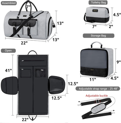 Garment Duffel Bag for Travel - Convertible Carry on Garment Duffel Travel Bag for Women Men Large Weekender Bag with Shoes Pouch 2 in 1 Hanging Suit Travel Duffel Bag 3pcs Set