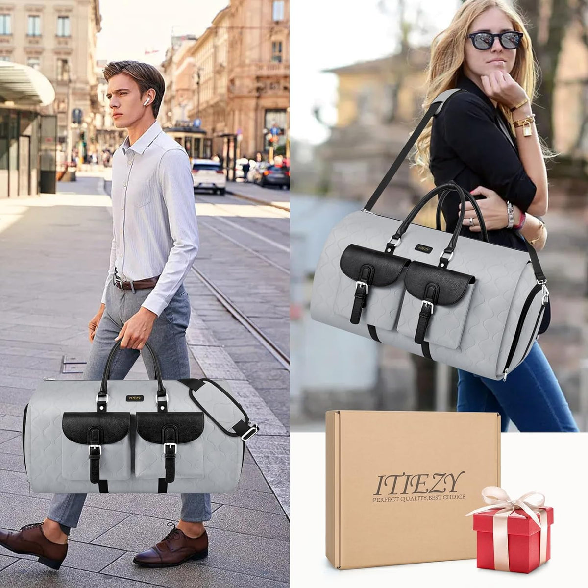 Garment Duffel Bag for Travel - Convertible Carry on Garment Duffel Travel Bag for Women Men Large Weekender Bag with Shoes Pouch 2 in 1 Hanging Suit Travel Duffel Bag 3pcs Set