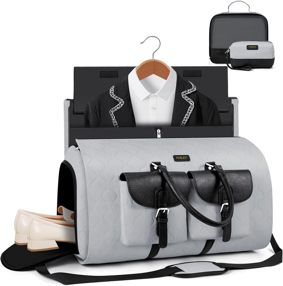 Garment Duffel Bag for Travel - Convertible Carry on Garment Duffel Travel Bag for Women Men Large Weekender Bag with Shoes Pouch 2 in 1 Hanging Suit Travel Duffel Bag 3pcs Set