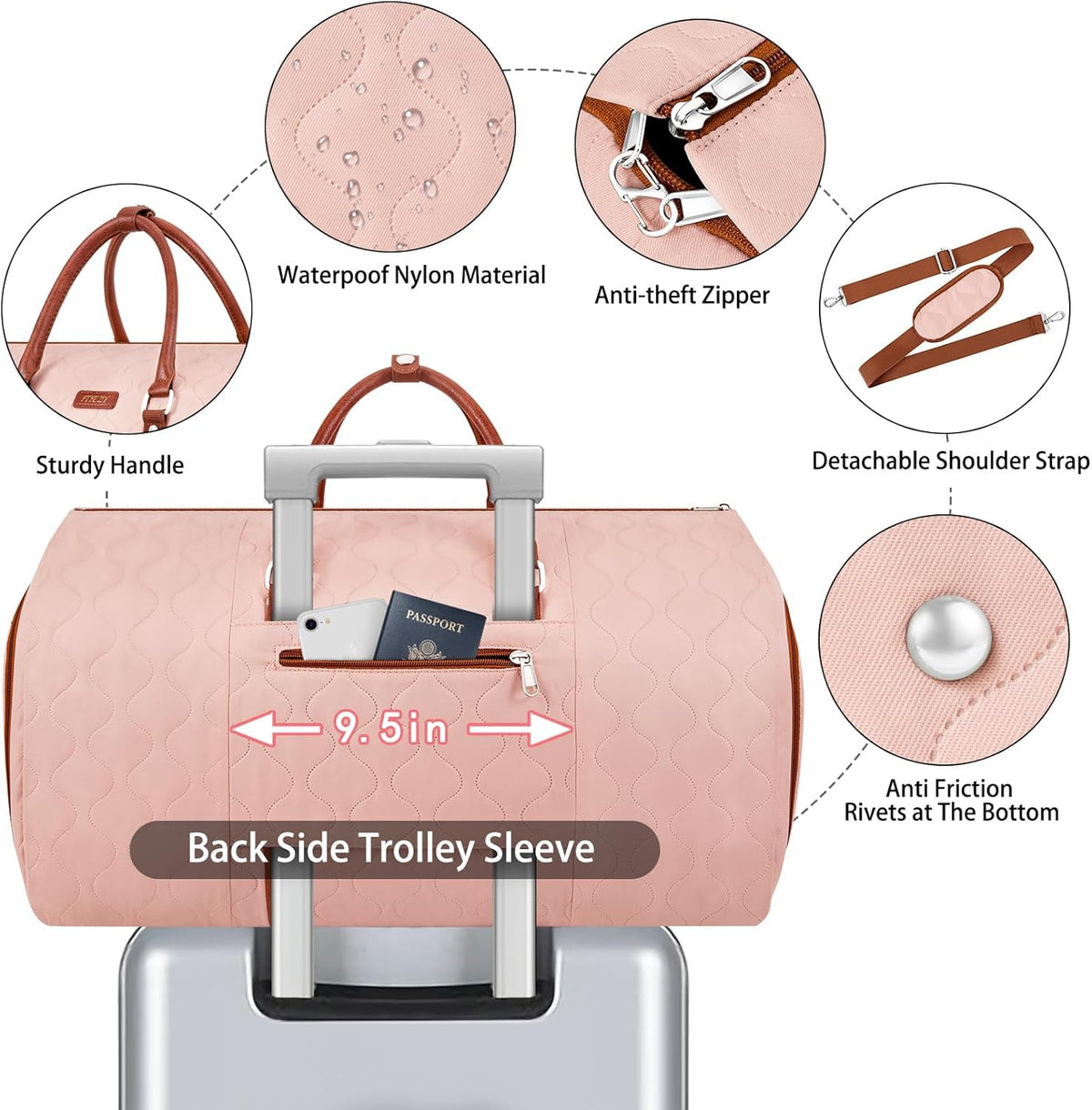 Garment Duffel Bag for Travel - Convertible Carry on Garment Duffel Travel Bag for Women Men Large Weekender Bag with Shoes Pouch 2 in 1 Hanging Suit Travel Duffel Bag 3pcs Set