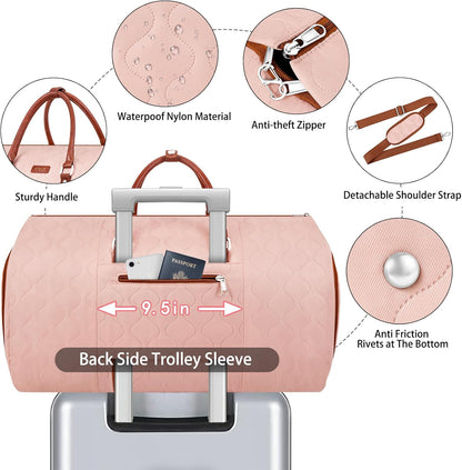 Garment Duffel Bag for Travel - Convertible Carry on Garment Duffel Travel Bag for Women Men Large Weekender Bag with Shoes Pouch 2 in 1 Hanging Suit Travel Duffel Bag 3pcs Set