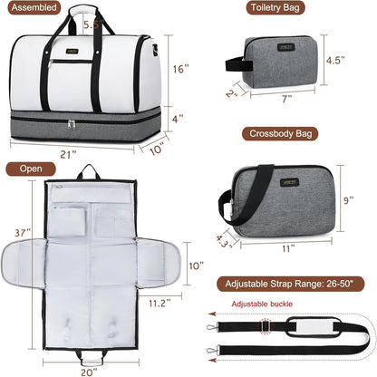 Garment Duffel Bag for Travel - Convertible Carry on Garment Duffel Travel Bag for Women Men Large Weekender Bag with Shoes Pouch 2 in 1 Hanging Suit Travel Duffel Bag 3pcs Set
