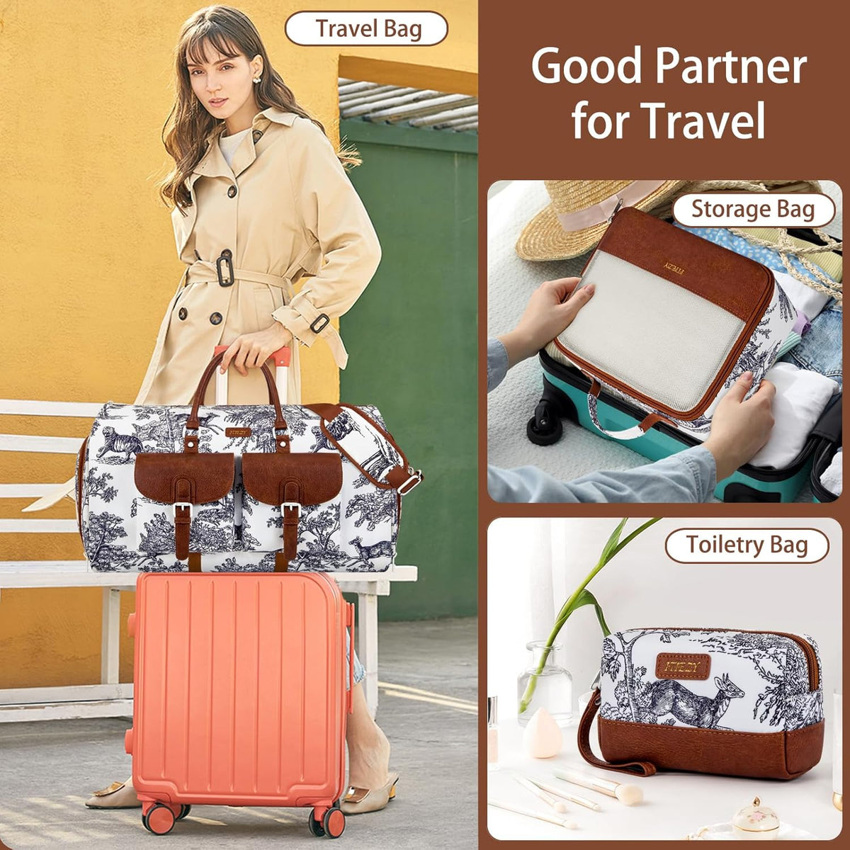 Garment Duffel Bag for Travel - Convertible Carry on Garment Duffel Travel Bag for Women Men Large Weekender Bag with Shoes Pouch 2 in 1 Hanging Suit Travel Duffel Bag 3pcs Set