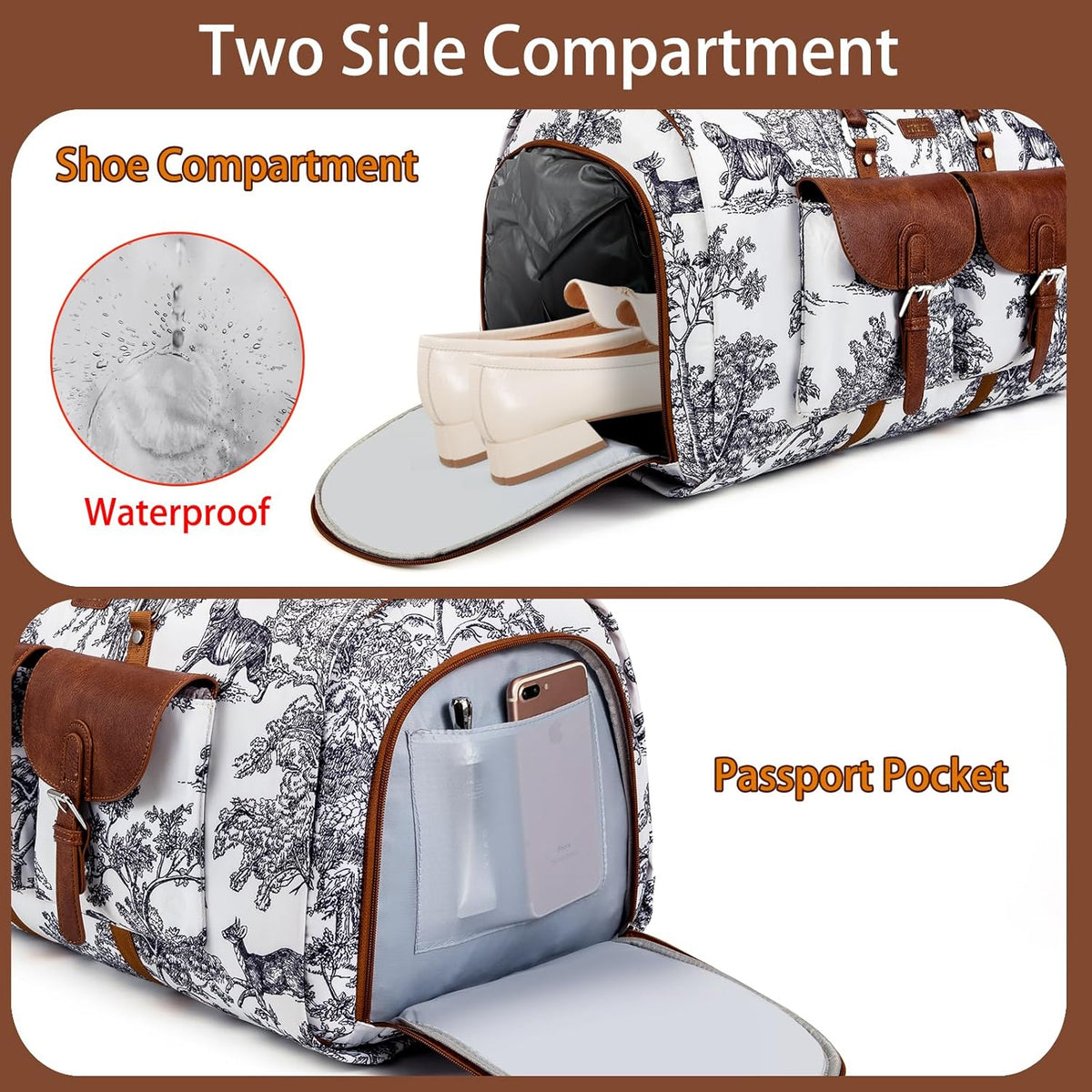 Garment Duffel Bag for Travel - Convertible Carry on Garment Duffel Travel Bag for Women Men Large Weekender Bag with Shoes Pouch 2 in 1 Hanging Suit Travel Duffel Bag 3pcs Set