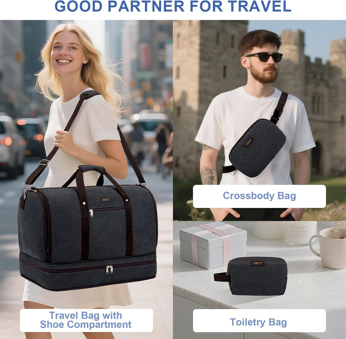 Garment Duffel Bag for Travel - Convertible Carry on Garment Duffel Travel Bag for Women Men Large Weekender Bag with Shoes Pouch 2 in 1 Hanging Suit Travel Duffel Bag 3pcs Set