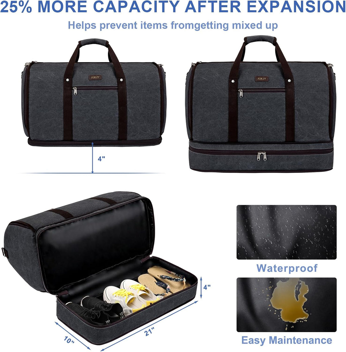 Garment Duffel Bag for Travel - Convertible Carry on Garment Duffel Travel Bag for Women Men Large Weekender Bag with Shoes Pouch 2 in 1 Hanging Suit Travel Duffel Bag 3pcs Set