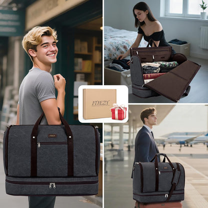 Garment Duffel Bag for Travel - Convertible Carry on Garment Duffel Travel Bag for Women Men Large Weekender Bag with Shoes Pouch 2 in 1 Hanging Suit Travel Duffel Bag 3pcs Set