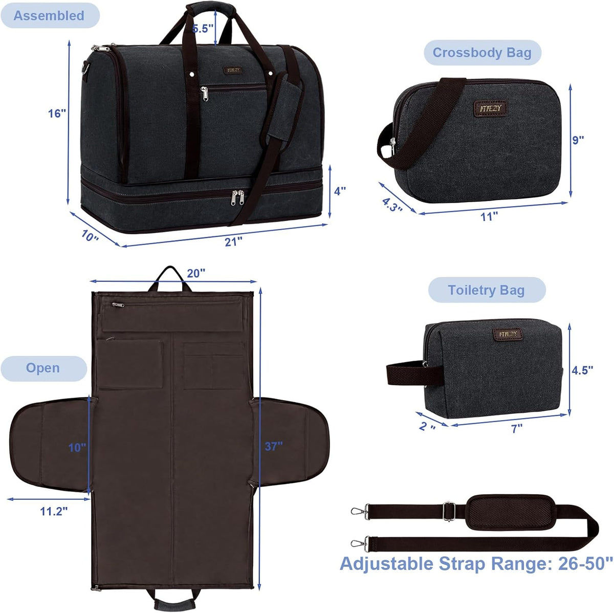 Garment Duffel Bag for Travel - Convertible Carry on Garment Duffel Travel Bag for Women Men Large Weekender Bag with Shoes Pouch 2 in 1 Hanging Suit Travel Duffel Bag 3pcs Set