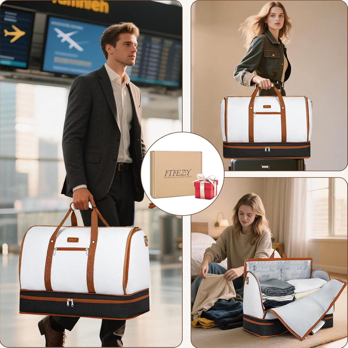 Garment Duffel Bag for Travel - Convertible Carry on Garment Duffel Travel Bag for Women Men Large Weekender Bag with Shoes Pouch 2 in 1 Hanging Suit Travel Duffel Bag 3pcs Set