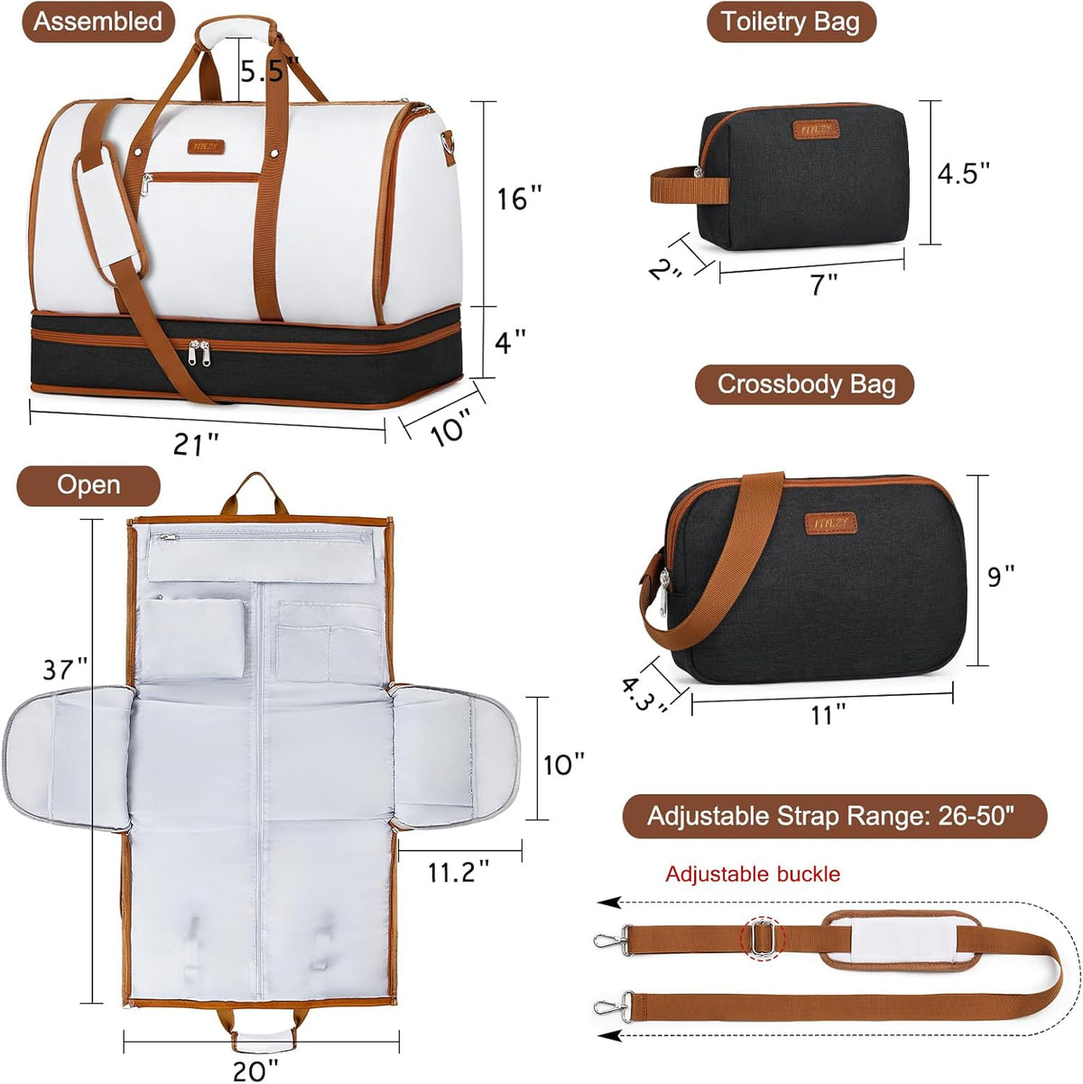 Garment Duffel Bag for Travel - Convertible Carry on Garment Duffel Travel Bag for Women Men Large Weekender Bag with Shoes Pouch 2 in 1 Hanging Suit Travel Duffel Bag 3pcs Set