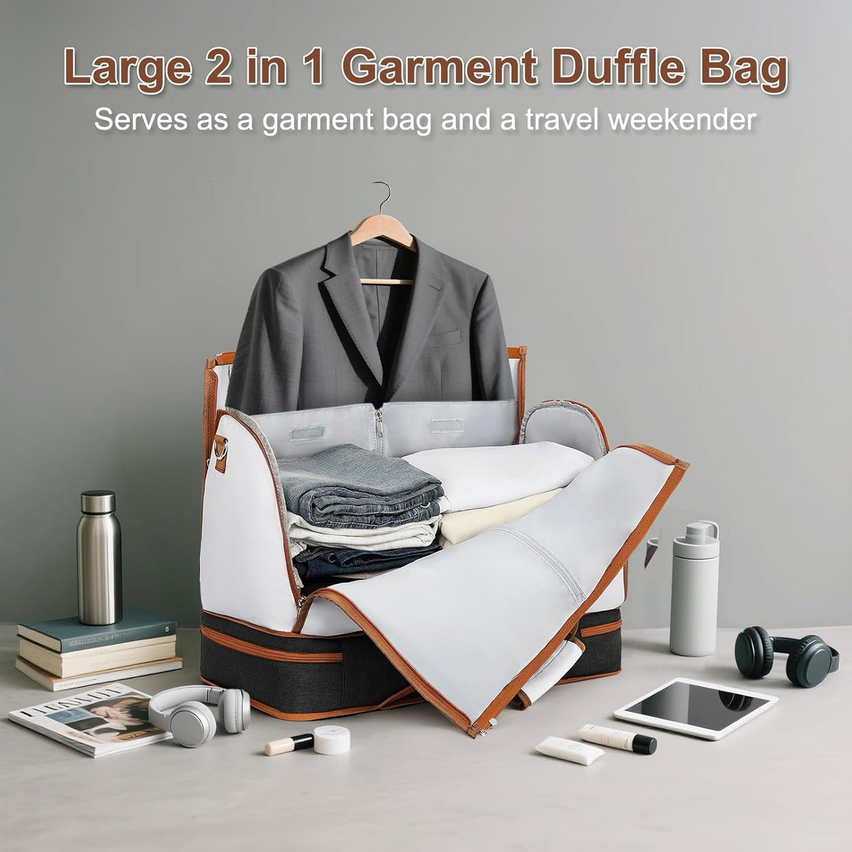 Garment Duffel Bag for Travel - Convertible Carry on Garment Duffel Travel Bag for Women Men Large Weekender Bag with Shoes Pouch 2 in 1 Hanging Suit Travel Duffel Bag 3pcs Set