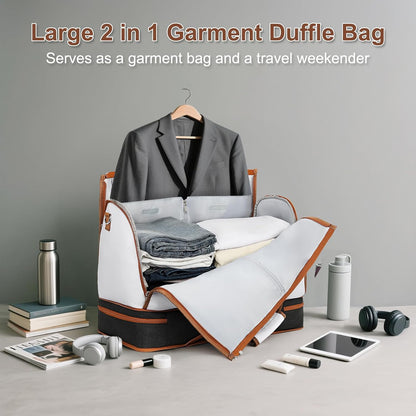 Garment Duffel Bag for Travel - Convertible Carry on Garment Duffel Travel Bag for Women Men Large Weekender Bag with Shoes Pouch 2 in 1 Hanging Suit Travel Duffel Bag 3pcs Set