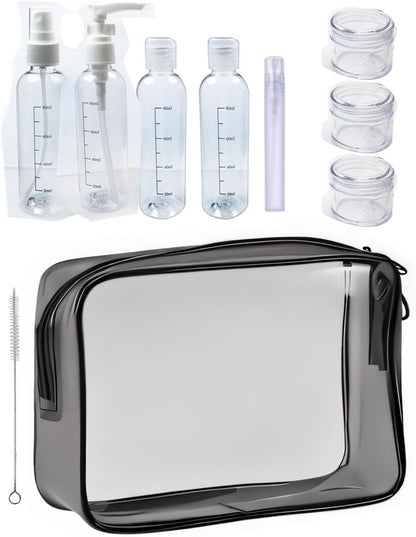 Clear Travel Toiletry Bag TSA Approved Toiletry Cosmetic Bags Men Women & Travel Bottles set for Toiletries TSA Approved Travel Bottle 3.4 oz Leak Proof Refillable & Travel Containers for Toiletries