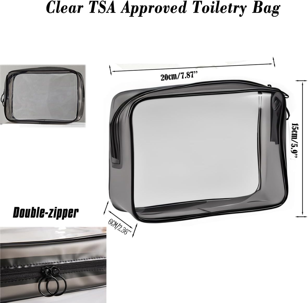 Clear Travel Toiletry Bag TSA Approved Toiletry Cosmetic Bags Men Women & Travel Bottles set for Toiletries TSA Approved Travel Bottle 3.4 oz Leak Proof Refillable & Travel Containers for Toiletries