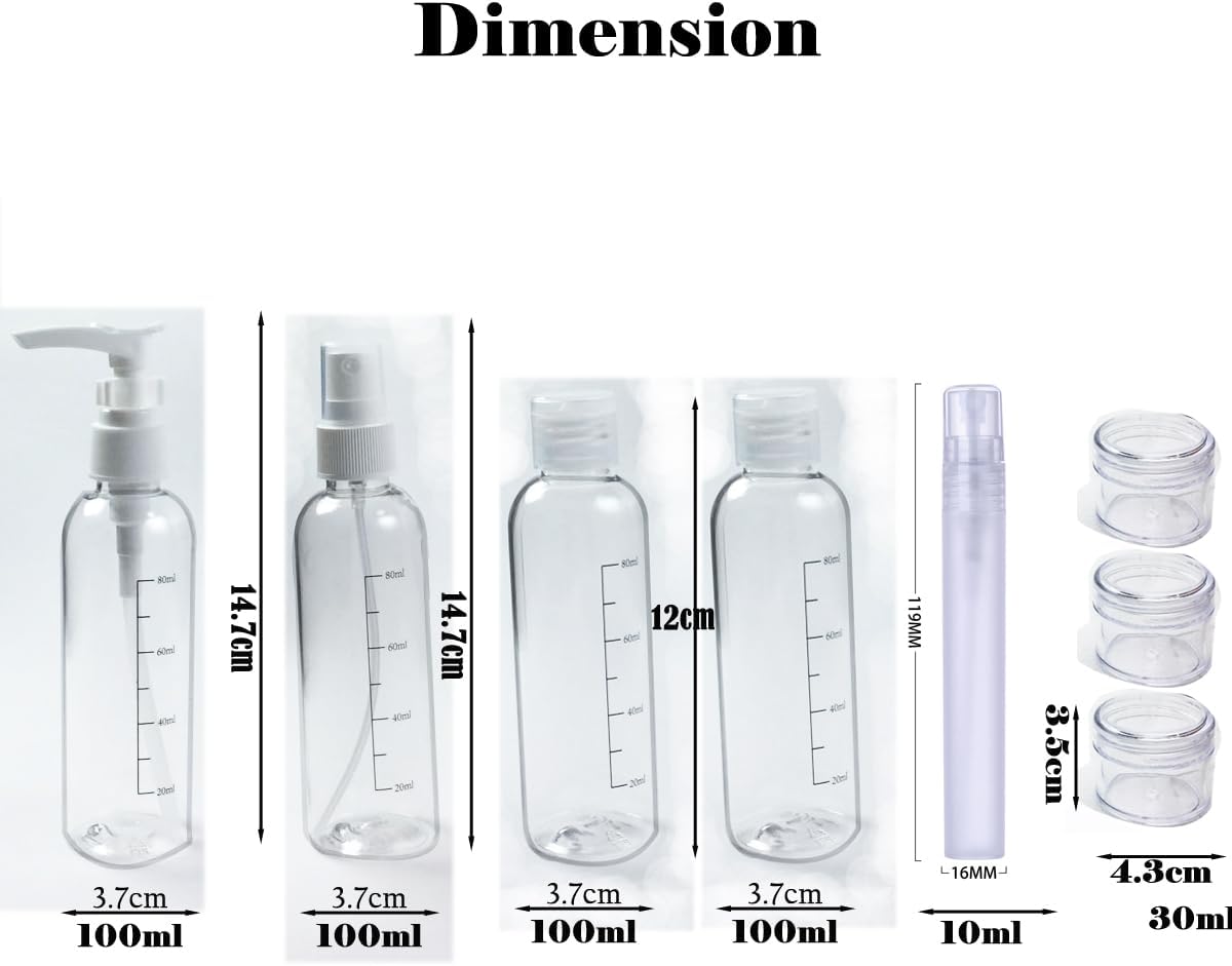 Clear Travel Toiletry Bag TSA Approved Toiletry Cosmetic Bags Men Women & Travel Bottles set for Toiletries TSA Approved Travel Bottle 3.4 oz Leak Proof Refillable & Travel Containers for Toiletries