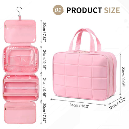 Travel Hanging Toiletry Bag for Women, Puffy Makeup Bags with Jewelry Organizer Carry-on Accessories Essentials with Waterproof Compartment, Black