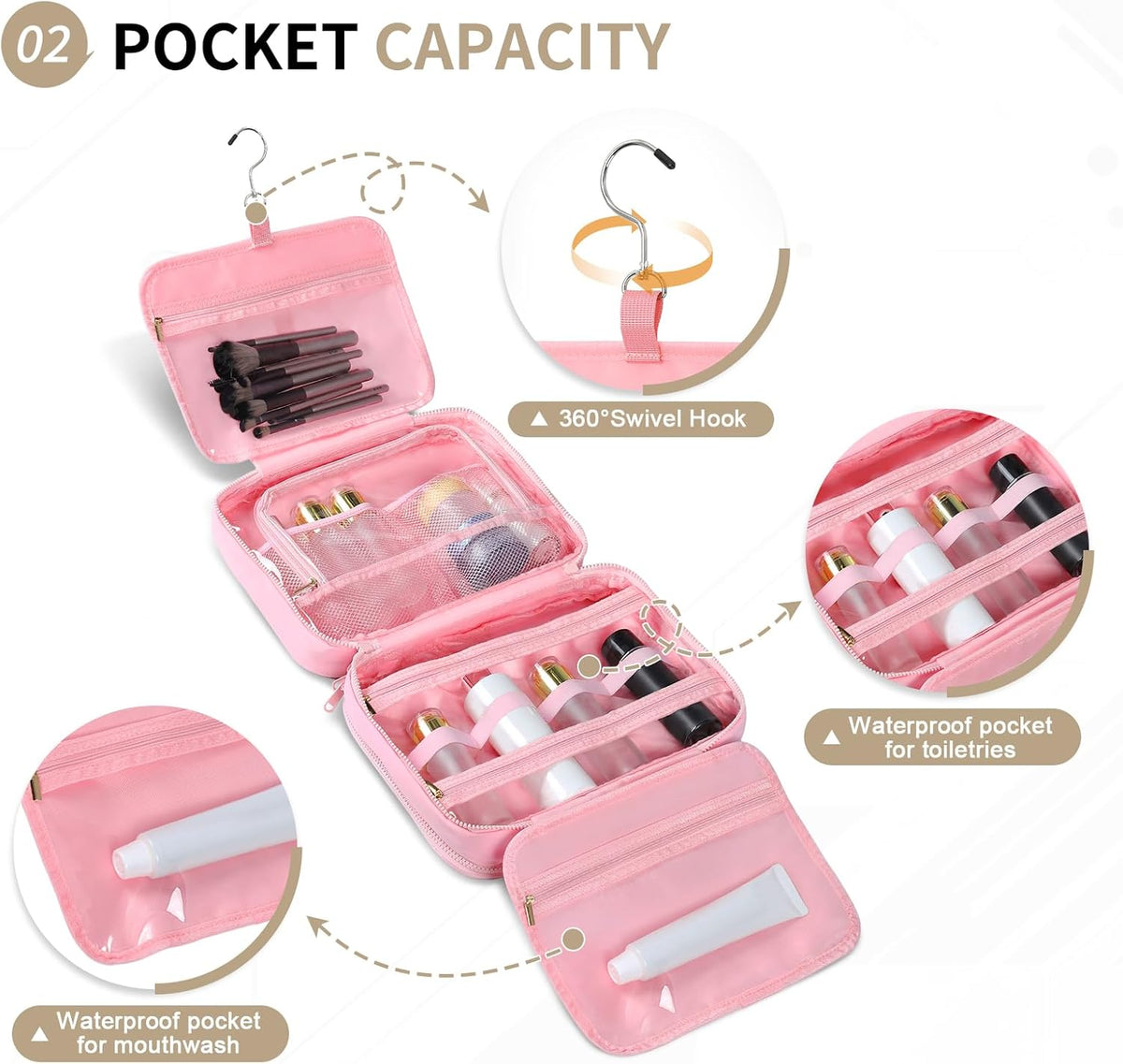 Travel Hanging Toiletry Bag for Women, Puffy Makeup Bags with Jewelry Organizer Carry-on Accessories Essentials with Waterproof Compartment, Black
