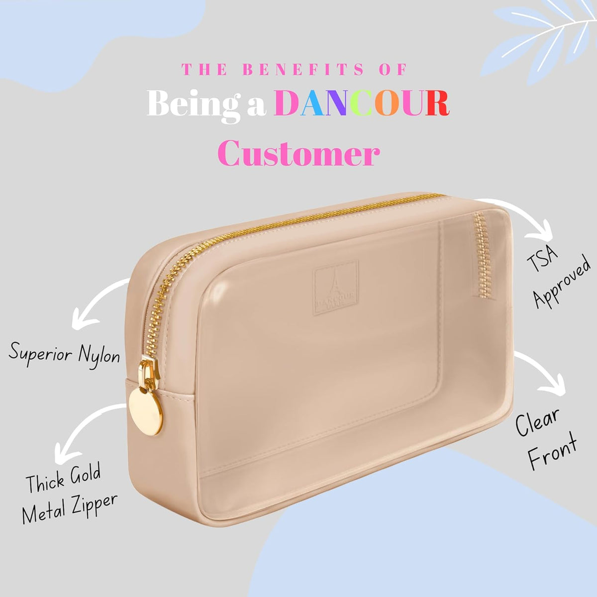 Large Clear Makeup Bag TSA-Approved Travel Cosmetic Pouch Spacious Transparent Toiletry Bag for Women and Girls Waterproof Clear Organizer Case Light Blue