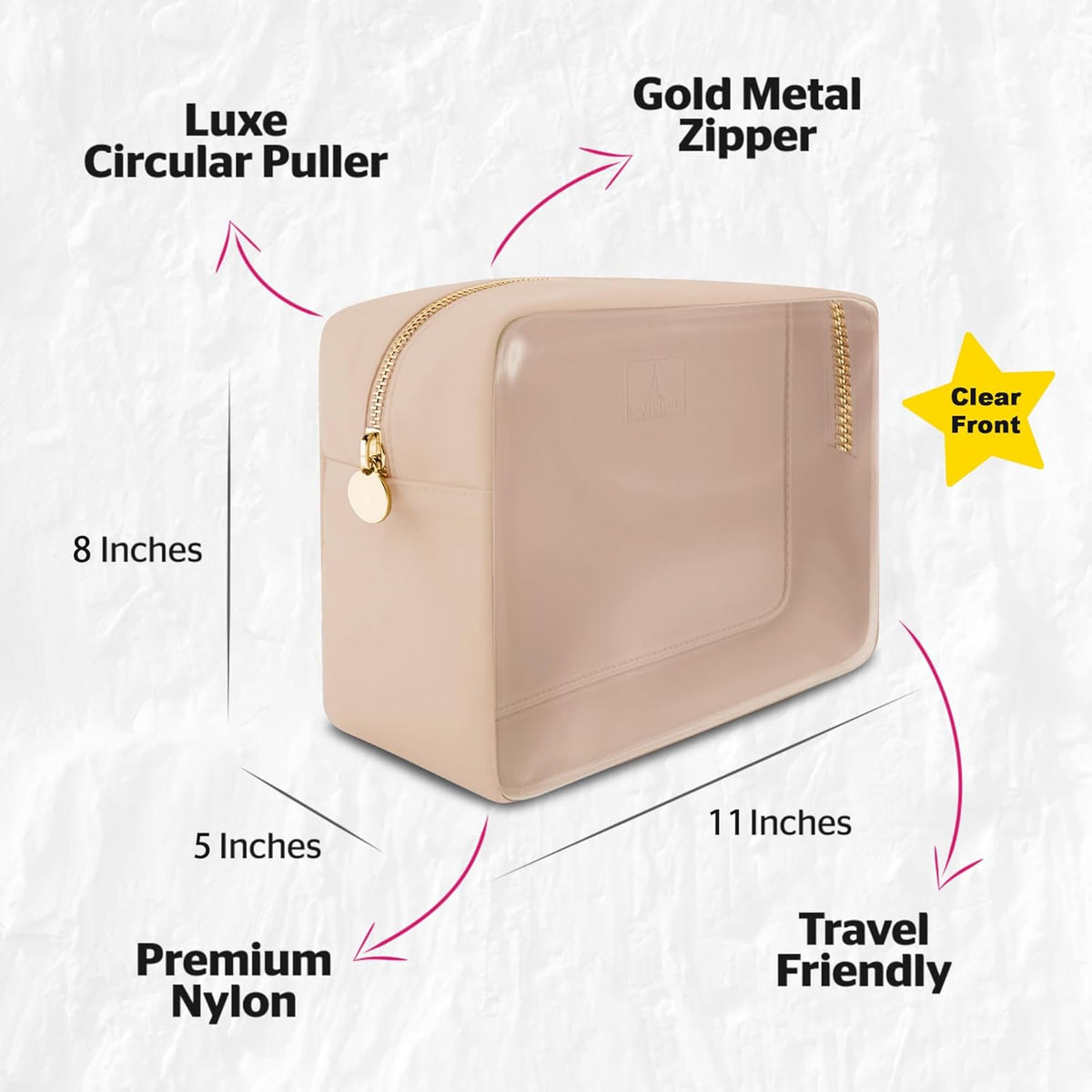 Large Clear Makeup Bag TSA-Approved Travel Cosmetic Pouch Spacious Transparent Toiletry Bag for Women and Girls Waterproof Clear Organizer Case Light Blue