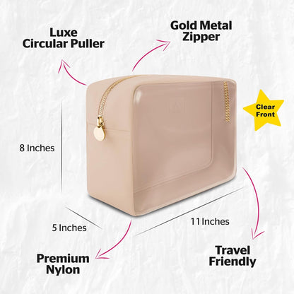 Large Clear Makeup Bag TSA-Approved Travel Cosmetic Pouch Spacious Transparent Toiletry Bag for Women and Girls Waterproof Clear Organizer Case Light Blue