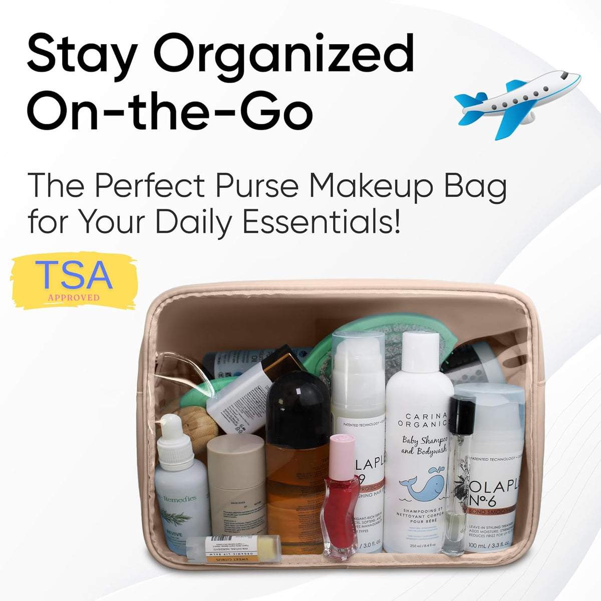 Large Clear Makeup Bag TSA-Approved Travel Cosmetic Pouch Spacious Transparent Toiletry Bag for Women and Girls Waterproof Clear Organizer Case Light Blue