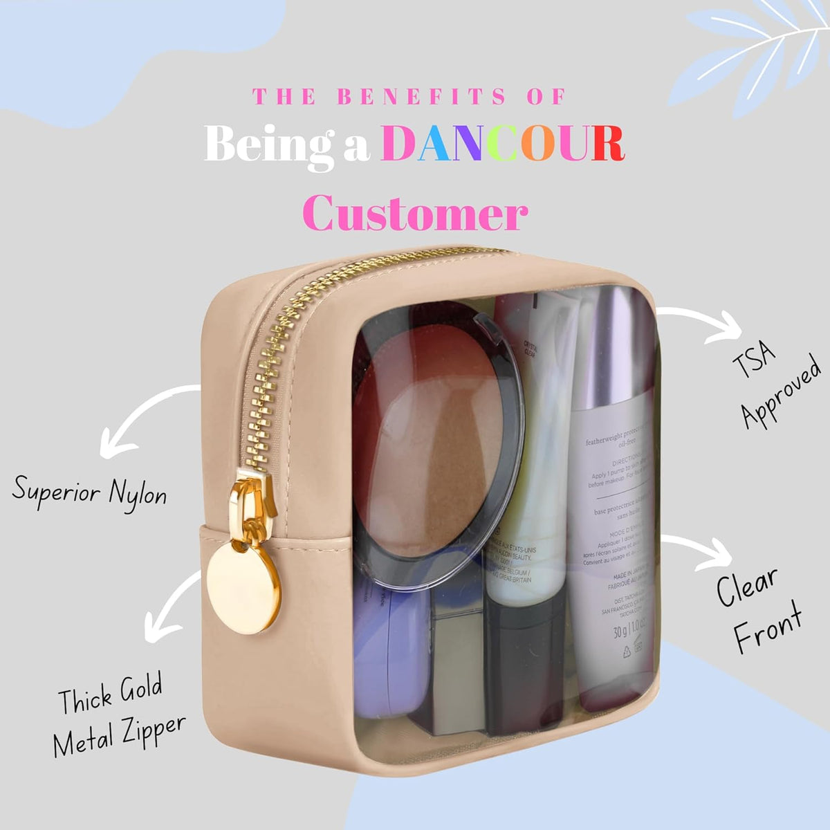 Large Clear Makeup Bag TSA-Approved Travel Cosmetic Pouch Spacious Transparent Toiletry Bag for Women and Girls Waterproof Clear Organizer Case Light Blue