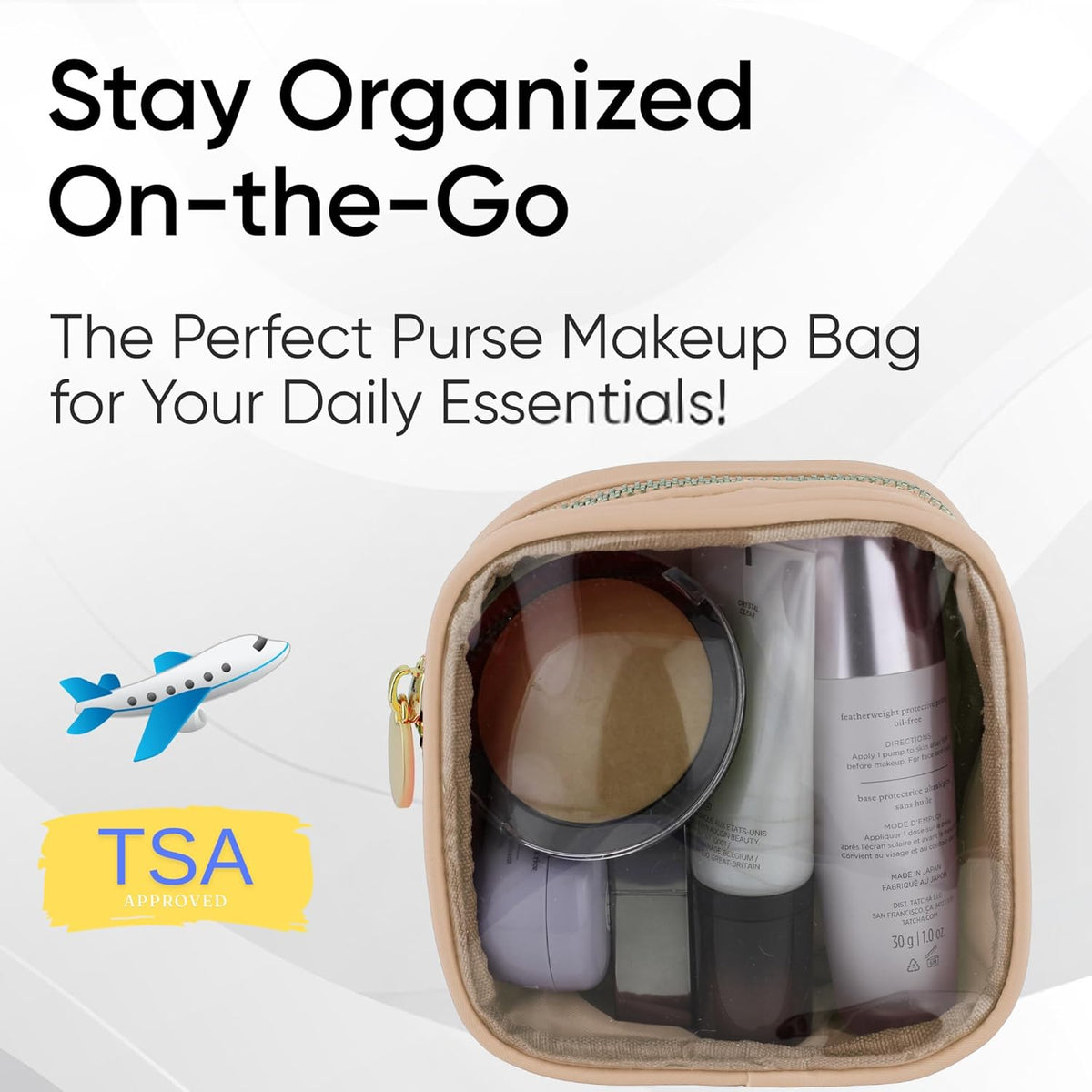 Large Clear Makeup Bag TSA-Approved Travel Cosmetic Pouch Spacious Transparent Toiletry Bag for Women and Girls Waterproof Clear Organizer Case Light Blue
