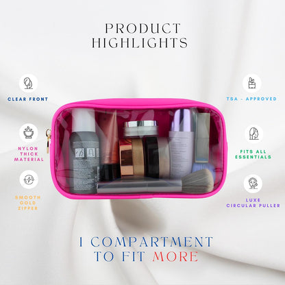 Large Clear Makeup Bag TSA-Approved Travel Cosmetic Pouch Spacious Transparent Toiletry Bag for Women and Girls Waterproof Clear Organizer Case Light Blue