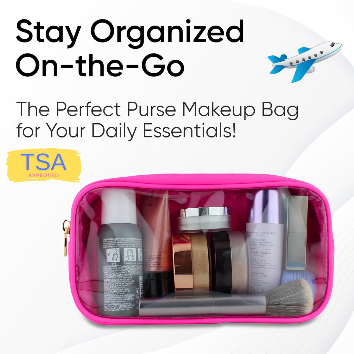 Large Clear Makeup Bag TSA-Approved Travel Cosmetic Pouch Spacious Transparent Toiletry Bag for Women and Girls Waterproof Clear Organizer Case Light Blue