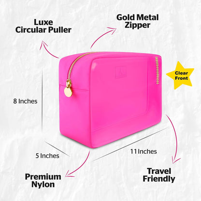 Large Clear Makeup Bag TSA-Approved Travel Cosmetic Pouch Spacious Transparent Toiletry Bag for Women and Girls Waterproof Clear Organizer Case Light Blue
