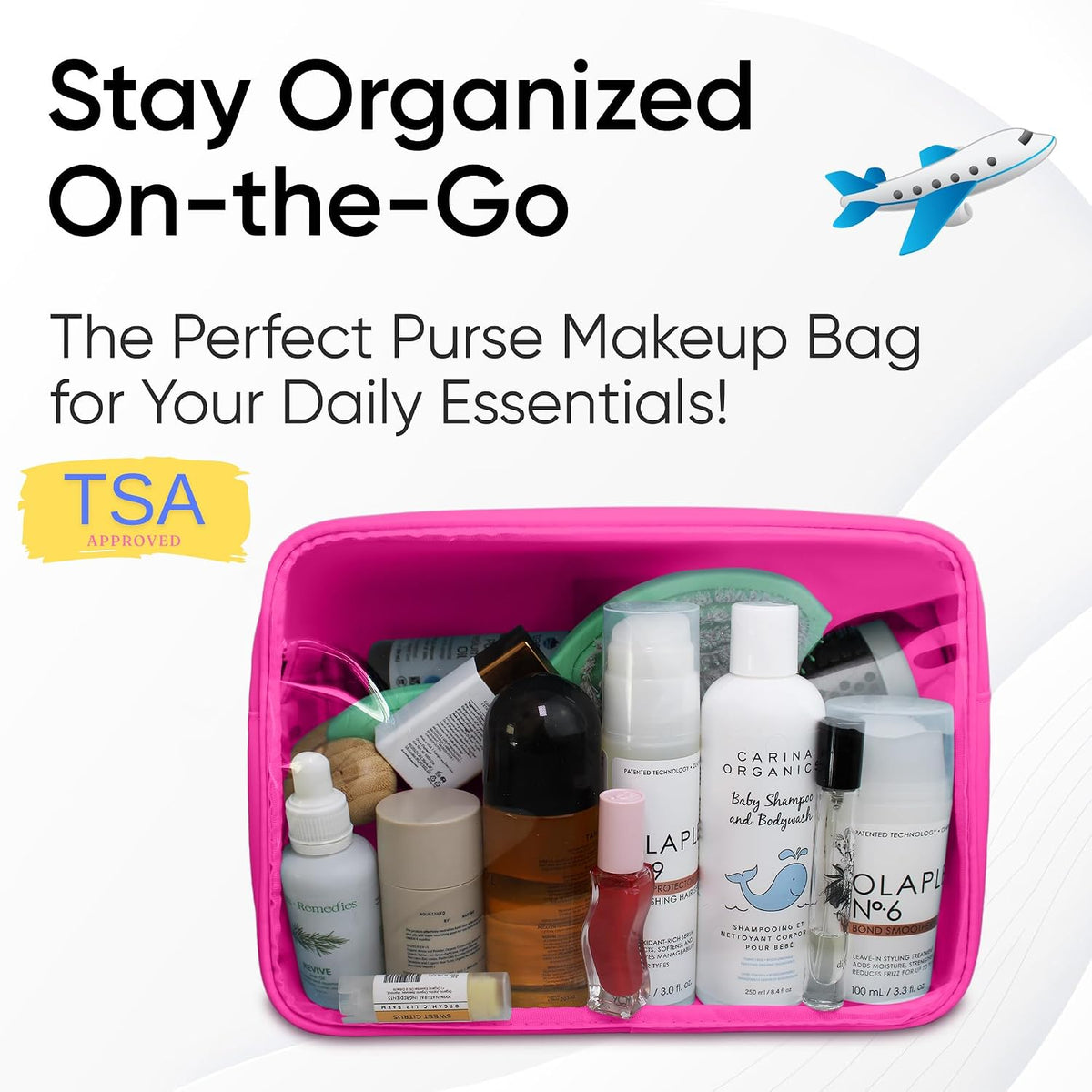 Large Clear Makeup Bag TSA-Approved Travel Cosmetic Pouch Spacious Transparent Toiletry Bag for Women and Girls Waterproof Clear Organizer Case Light Blue