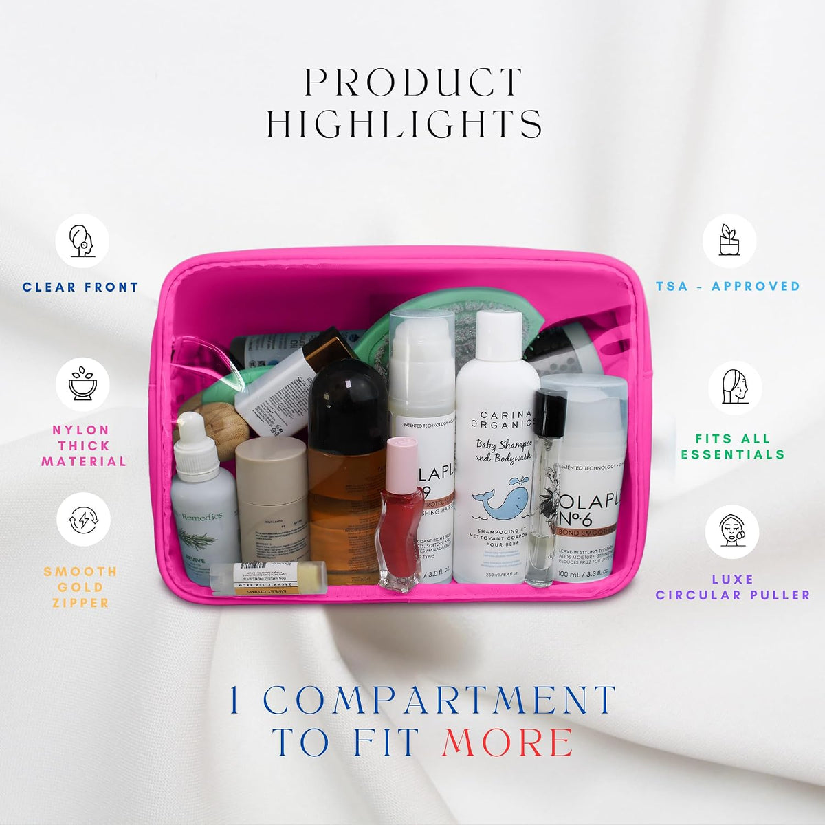 Large Clear Makeup Bag TSA-Approved Travel Cosmetic Pouch Spacious Transparent Toiletry Bag for Women and Girls Waterproof Clear Organizer Case Light Blue