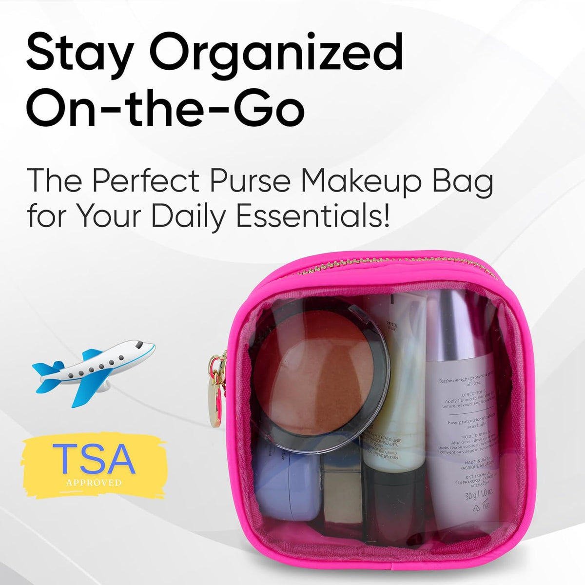 Large Clear Makeup Bag TSA-Approved Travel Cosmetic Pouch Spacious Transparent Toiletry Bag for Women and Girls Waterproof Clear Organizer Case Light Blue