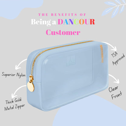 Large Clear Makeup Bag TSA-Approved Travel Cosmetic Pouch Spacious Transparent Toiletry Bag for Women and Girls Waterproof Clear Organizer Case Light Blue