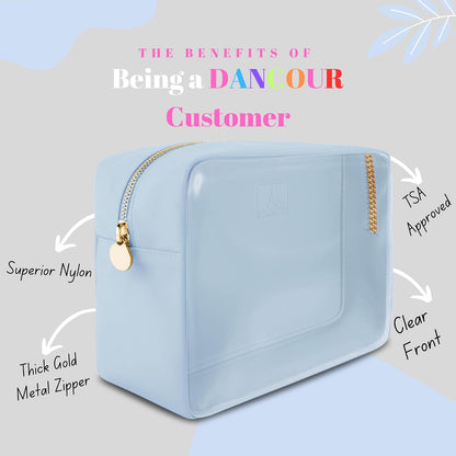 Large Clear Makeup Bag TSA-Approved Travel Cosmetic Pouch Spacious Transparent Toiletry Bag for Women and Girls Waterproof Clear Organizer Case Light Blue