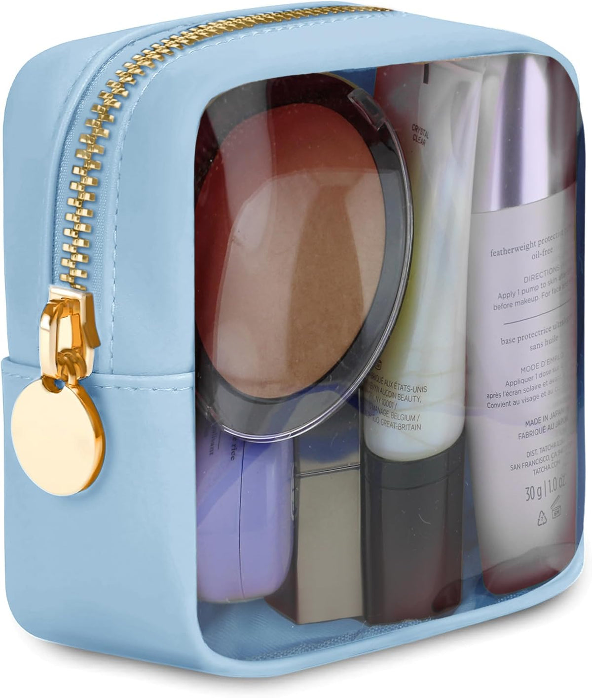 Large Clear Makeup Bag TSA-Approved Travel Cosmetic Pouch Spacious Transparent Toiletry Bag for Women and Girls Waterproof Clear Organizer Case Light Blue
