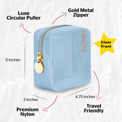 Large Clear Makeup Bag TSA-Approved Travel Cosmetic Pouch Spacious Transparent Toiletry Bag for Women and Girls Waterproof Clear Organizer Case Light Blue