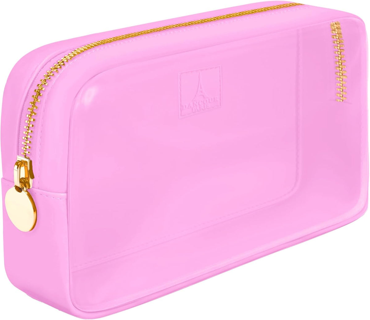 Large Clear Makeup Bag TSA-Approved Travel Cosmetic Pouch Spacious Transparent Toiletry Bag for Women and Girls Waterproof Clear Organizer Case Light Blue