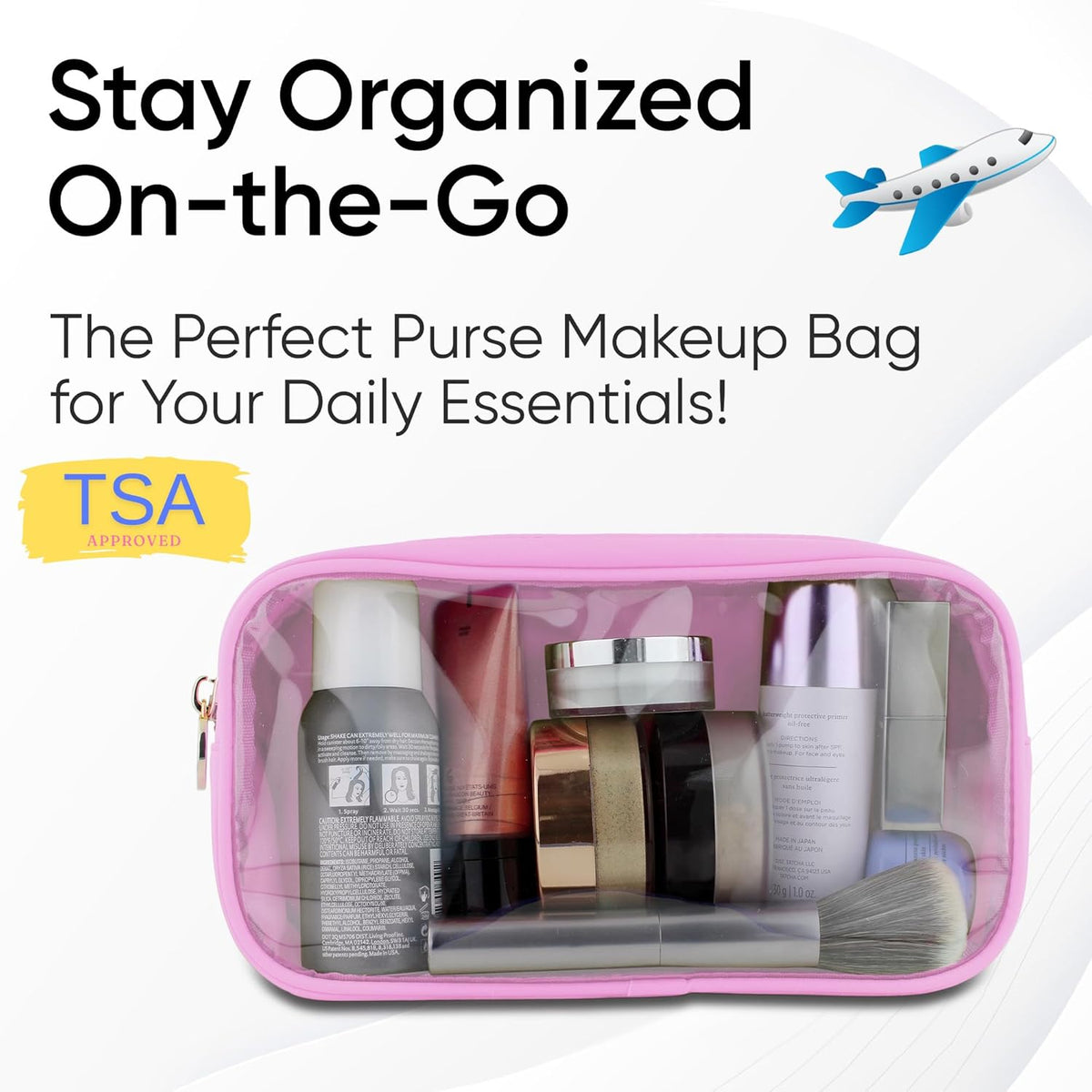 Large Clear Makeup Bag TSA-Approved Travel Cosmetic Pouch Spacious Transparent Toiletry Bag for Women and Girls Waterproof Clear Organizer Case Light Blue