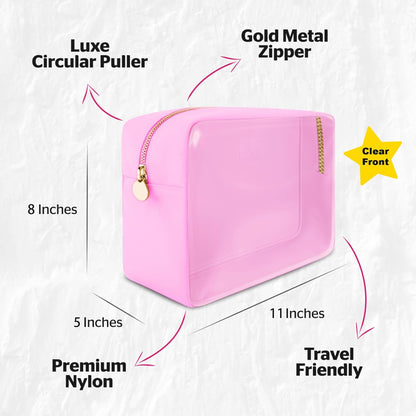 Large Clear Makeup Bag TSA-Approved Travel Cosmetic Pouch Spacious Transparent Toiletry Bag for Women and Girls Waterproof Clear Organizer Case Light Blue