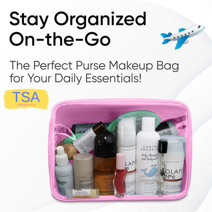 Large Clear Makeup Bag TSA-Approved Travel Cosmetic Pouch Spacious Transparent Toiletry Bag for Women and Girls Waterproof Clear Organizer Case Light Blue