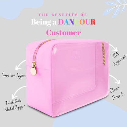Large Clear Makeup Bag TSA-Approved Travel Cosmetic Pouch Spacious Transparent Toiletry Bag for Women and Girls Waterproof Clear Organizer Case Light Blue