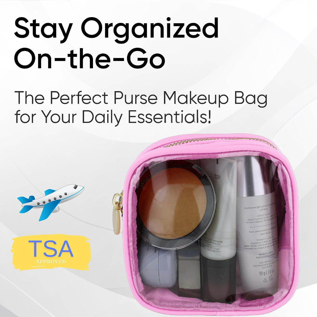 Large Clear Makeup Bag TSA-Approved Travel Cosmetic Pouch Spacious Transparent Toiletry Bag for Women and Girls Waterproof Clear Organizer Case Light Blue
