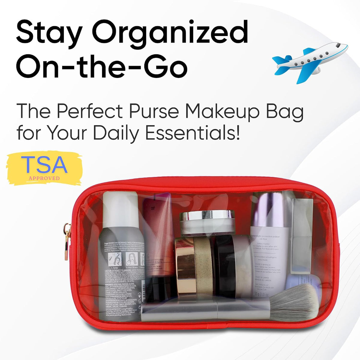 Large Clear Makeup Bag TSA-Approved Travel Cosmetic Pouch Spacious Transparent Toiletry Bag for Women and Girls Waterproof Clear Organizer Case Light Blue