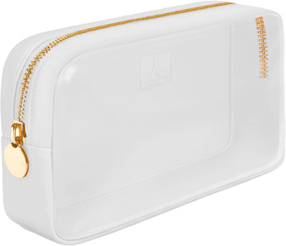 Large Clear Makeup Bag TSA-Approved Travel Cosmetic Pouch Spacious Transparent Toiletry Bag for Women and Girls Waterproof Clear Organizer Case Light Blue